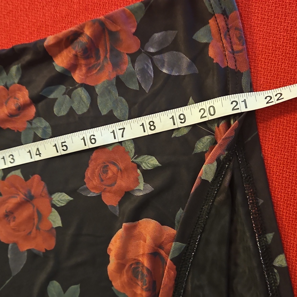 Black Red Roses Long Mesh Sleeve Top Orange Kiss XL - Picture 7 of 8
